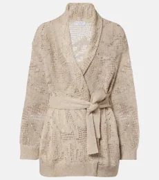 Open-knit linen and cotton wrap cardigan Open-knit linen and cotton wrap cardigan