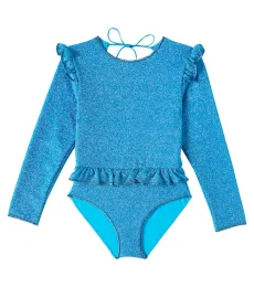 Oséree Kids Lumière ruffled lamé swimsuit Oséree Kids Lumière ruffled lamé swimsuit