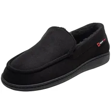 Oslo Mens Moccasin Slippers Warm Shearling Comfortable House Shoes, Black, 12