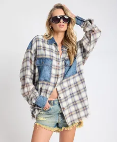 Oversized Flannel Shirt - Blue White Check, SML