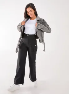 Oversized Pocket Wide Leg Cargo Trousers BLACK