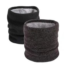 Pack of 2 Scarf Neck Warmer Women Men Fleece Lining Winter, A-black & dark grey, One Size