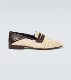 Padstow leather-trimmed raffia penny loafers Padstow leather-trimmed raffia penny loafers