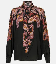 Paisley tie-neck silk blouse
