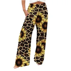 Palazzo Trousers Women's Elegant Wide Leg Elegant Palazzo Trousers Large Sizes with Floral Print Wide Leg Outdoor Trousers Loose Trousers High Waist Jogging Bottoms Casual Comfortable Elastic Casual