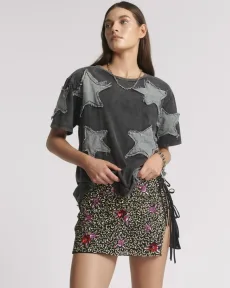 Pamela Hand Sequin Mini Skirt - Silver, MED Pamela Hand Sequin Mini Skirt - Silver, MED