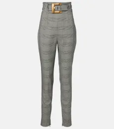 Pantalon ajusté à carreaux en laine mélangée Pantalon ajusté à carreaux en laine mélangée