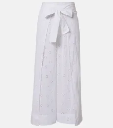 Pantalon ample en coton à broderies anglaises
