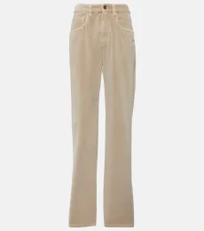 Pantalon droit en coton à taille mi-haute Pantalon droit en coton à taille mi-haute
