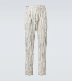 Pantalon droit en soie à rayures