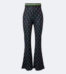 Pantalon évasé en jacquard à fleurs Pantalon évasé en jacquard à fleurs