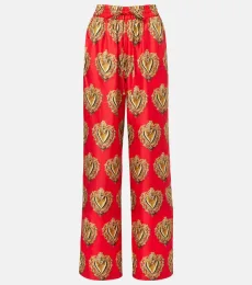 Pantalon palazzo imprimé à taille haute en soie Pantalon palazzo imprimé à taille haute en soie