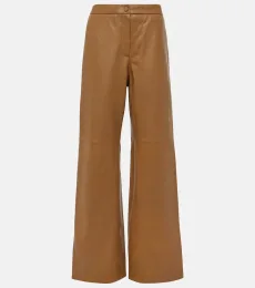 Pantalones anchos de piel de tiro alto Pantalones anchos de piel de tiro alto