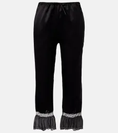 Pantalones anchos de satén de seda con encaje Pantalones anchos de satén de seda con encaje