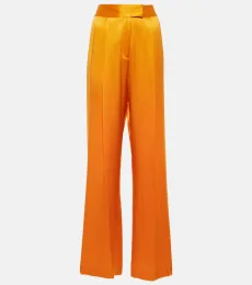 Pantalones anchos de tiro alto de seda Pantalones anchos de tiro alto de seda