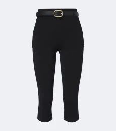 Pantalones capri de punto con cinturón Pantalones capri de punto con cinturón