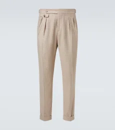 Pantalones de traje de cachemir y seda con pata de gallo