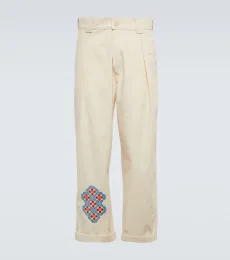 Pantalones rectos de algodón bordados