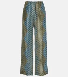 Pantalones rectos de satén de seda estampados Pantalones rectos de satén de seda estampados