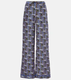 Pantalones rectos de seda a cuadros Pantalones rectos de seda a cuadros