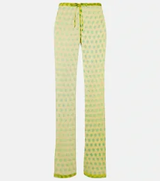 Pantalones rectos de seda con lunares Pantalones rectos de seda con lunares