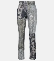 Pantalones slim patchwork con lentejuelas Pantalones slim patchwork con lentejuelas