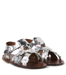 PÃPà Alberto floral-appliquà leather sandals PÃPà Alberto floral-appliquà leather sandals