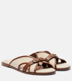 Paros leather-trimmed canvas slides Paros leather-trimmed canvas slides