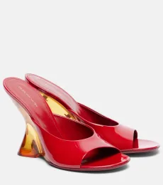 Patent leather wedge mules