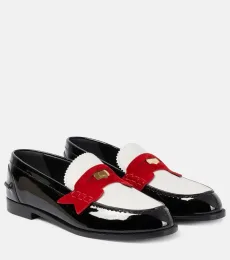 Penny suede-trimmed patent leather penny loafers Penny suede-trimmed patent leather penny loafers