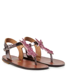 PèPè Sandalias de piel metalizada con glitter