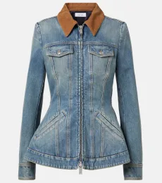 Peplum corduroy-trimmed denim jacket Peplum corduroy-trimmed denim jacket