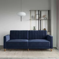 Pin Tufted Transitional Sofa Bed in Blue Velvet Pin Tufted Transitional Sofa Bed in Blue Velvet