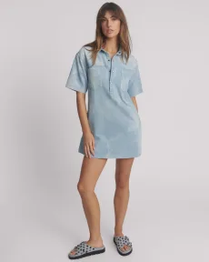 Pixie Denim Mini Shirt Dress - Cloudy Blue, SML Pixie Denim Mini Shirt Dress - Cloudy Blue, SML
