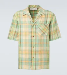 Plaid linen shirt with carnelian