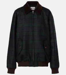 Plaid virgin wool twill blouson jacket Plaid virgin wool twill blouson jacket