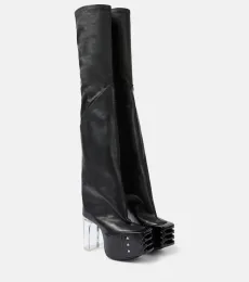 Platform leather over-the-knee boots