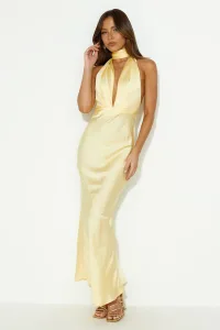 Pleased Satin Halter Maxi Dress Yellow Pleased Satin Halter Maxi Dress Yellow