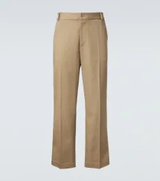 Pleated cotton straight pants