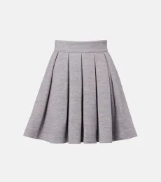Pleated wool and cotton-blend miniskirt