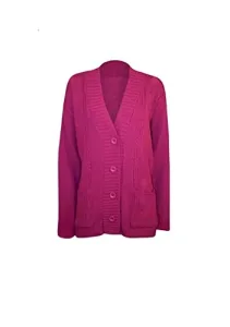 Plus Size Womens Button Long Sleeve Pocket Top Ladies Knitted Cardigan (Magenta, 8-10)