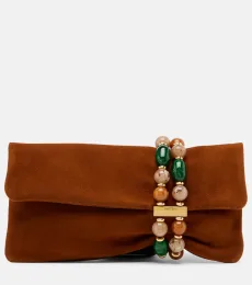 Pochette Zandra en daim à perles Pochette Zandra en daim à perles