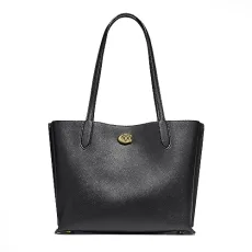 Polished Pebble Leather Willow Tote, Black, One Size