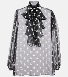 Polka-dot bow-detail silk chiffon blouse
