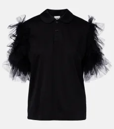 Polo en coton à finitions en tulle Polo en coton à finitions en tulle
