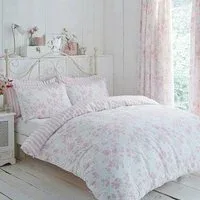 Polycotton Amelie Toile Printed Duvet Cover Set - Pink Piped Polycotton Amelie Toile Printed Duvet Cover Set - Pink Piped