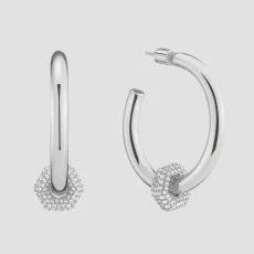 Poppy Hoop Earrings with Charm - Rhodium Plated Poppy Hoop Earrings with Charm - Rhodium Plated