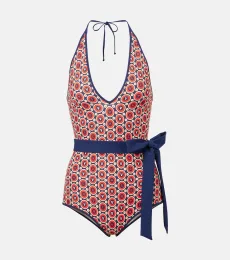 Printed belted swimsuit