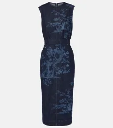 Printed cotton denim pencil dress Printed cotton denim pencil dress
