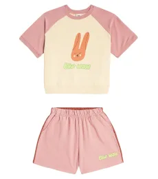 Printed cotton jersey T-shirt and shorts set